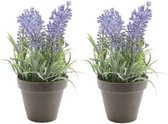 2x Groene Lavandula/lavendel kunstplant 17 cm in zwarte plastic pot - Kunstplanten/nepplanten