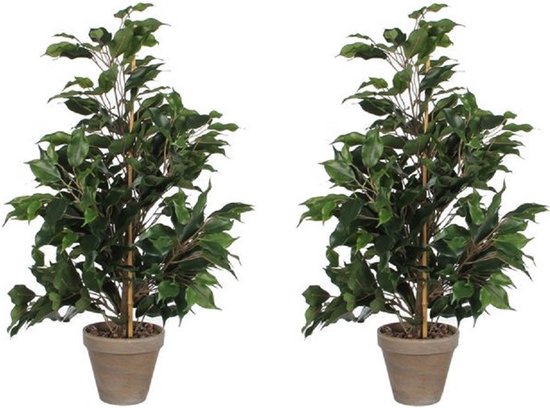 2x Groene tropische ficus kunstplant 65 cm voor binnen - kunstplanten/nepplanten/binnenplanten