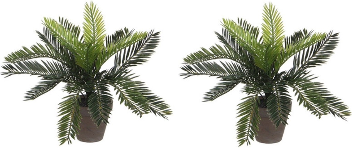 Shoppartners Mica Decorations Kunstplant Cycaspalm - 2x - groen - H33 cm - in pot - kamerplant - kantoorplant