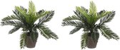 2x Groene Cycaspalm kunstplanten 33 cm in zwarte pot - Kunstplanten/nepplanten