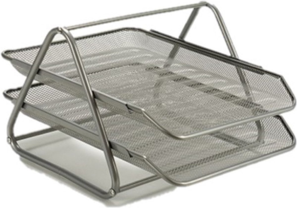 Pincello Brievenbakje/postbakje 2 laags - metaal - grijs - A4 formaat - 30 x 35 x 21 cm