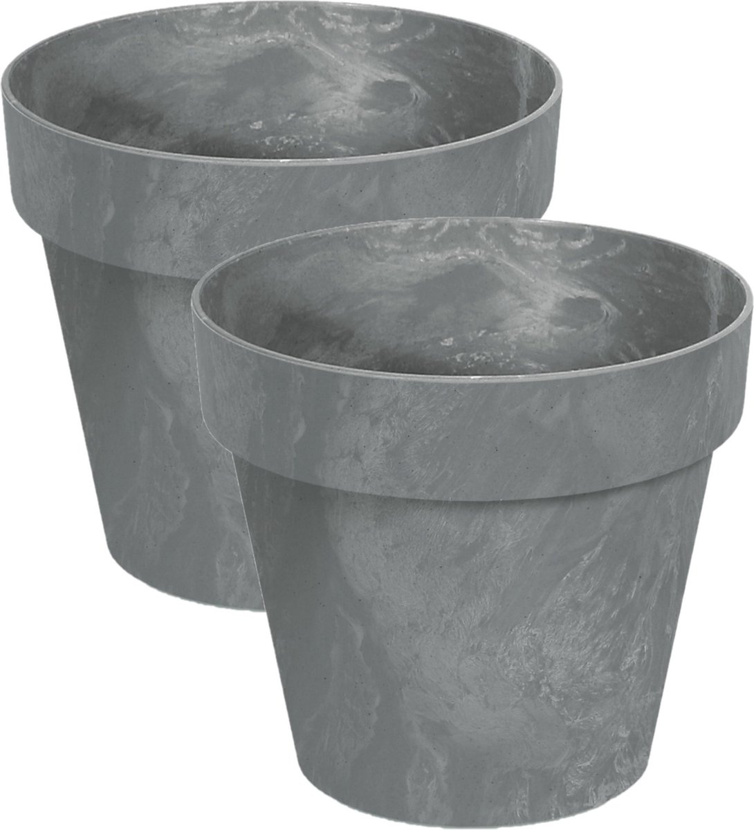 Prosperplast Bloempot/plantenpot - Set van 2x stuks - betonlook - grijs - kunststof - Dia 14 cm - buiten/binnen
