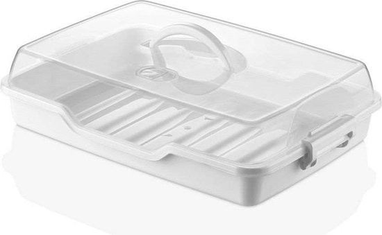 Boîte de rangement pour gâteaux rectangle - Boîte de rangement pour pain ou collations - Rectangle - Plastique robuste - . Couvercle Transparent à Rabat Clic - 34X24X8.5cm - Grijs