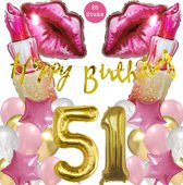 Snoes Mega Beauty Helium Ballonnen Set 51 Jaar - Roze Helium Folieballonnen - Slinger Happy Birthday Goud