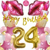 Snoes Mega Beauty Helium Ballonnen Set 24 Jaar - Roze Helium Folieballonnen - Slinger Happy Birthday Goud