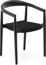 Kave Home - Ydalia stapelbare stoel in massief teakhout met zwarte afwerking en zwart koord