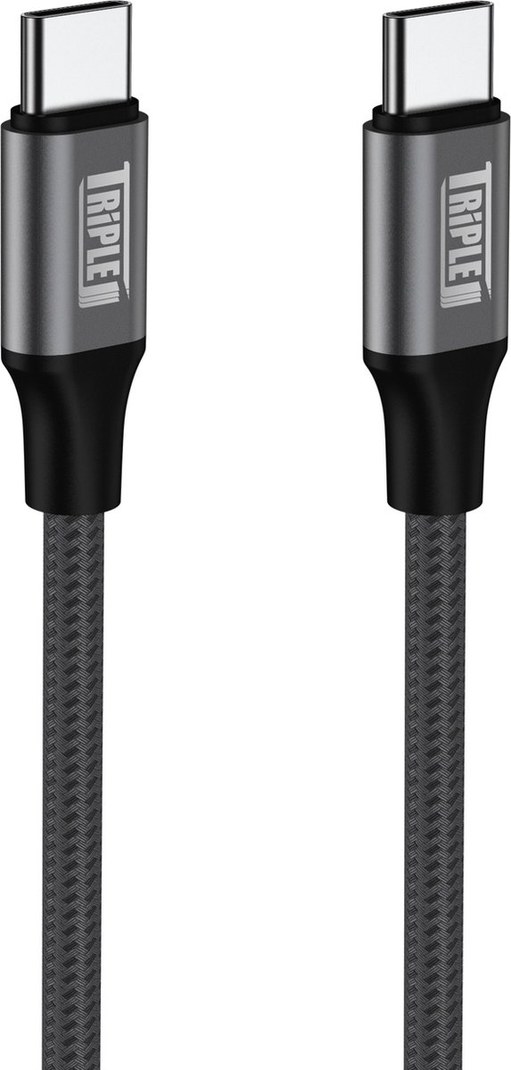 Triple J® USB C naar USB C kabel - USB 2.0 Kabel - 480 Mbps - 1 meter - Grijs