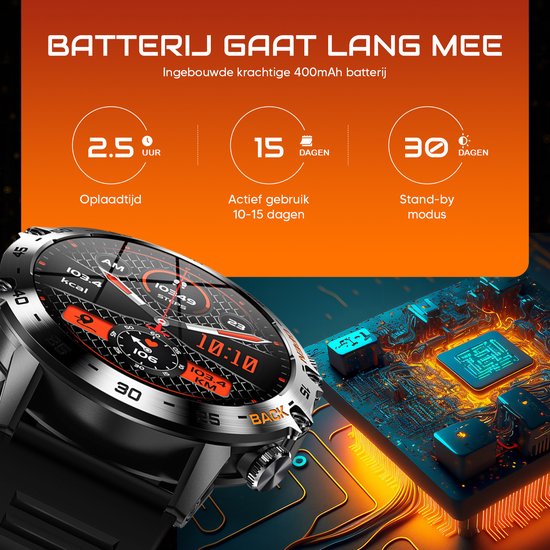 Smartwatch voor Heren met Telefoonfunctie, 1,43 inch Amoled Always-On