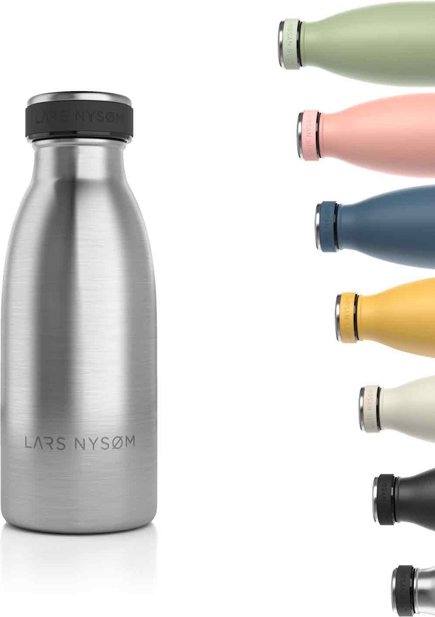 LARS NYSØM - 'Ren' Roestvrijstalen drinkfles 350ml - BPA-vrij geïsoleerde waterfles 0,35 Liter - Stainless Steel