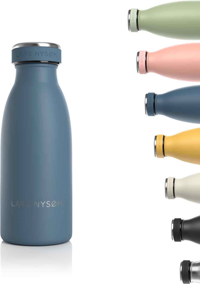 LARS NYSØM - 'Ren' Roestvrijstalen drinkfles 350ml - BPA-vrij geïsoleerde waterfles 0,35 Liter - Blue Stone