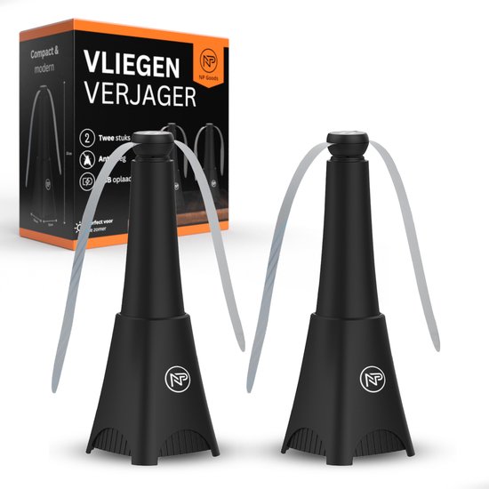NP Goods - Vliegenverjager Voor Op Tafel - 2 stuks - incl. Oplaadbare batterijen - USB - Vliegenverjager - Fly Fan - Zwart