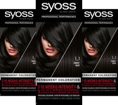 Syoss Baseline - 1-1 Black - Permanente Haarverf - Haarkleuring - 3 stuks