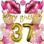Snoes Mega Beauty Helium Ballonnen Set 37 Jaar - Roze Helium Folieballonnen - Slinger Happy Birthday Goud