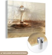Glasschilderij - Veren - Water - Goud - Stilleven - Foto op glas - 120x90 cm - Schilderij glas
