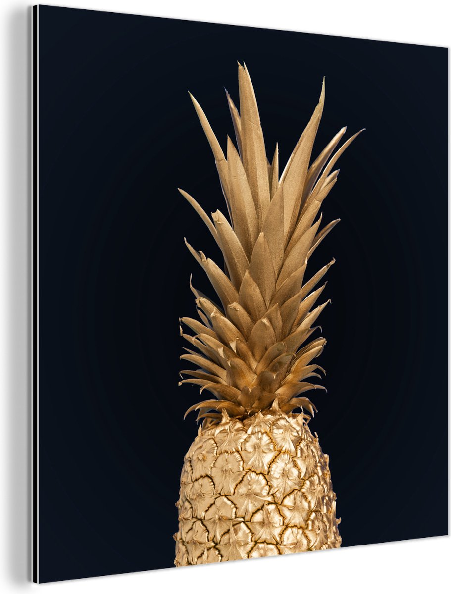 Wanddecoratie Metaal - Aluminium Schilderij Industrieel - Ananas - Goud - Verf - Zwart - Fruit - Luxe - 20x20 cm - Dibond - Foto op aluminium - Industriële muurdecoratie - Voor de woonkamer/slaapkamer