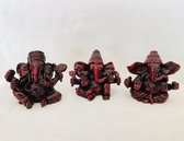 Set van 3 stuks Ganesha (ook wel Ganesh of Ganapati Tantra) 9x5.5x9cm Donker rood bruin boeddha