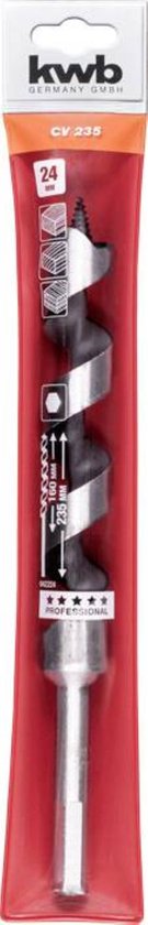 kwb 3-S Japan slangenboor ø 16 mm, 235 mm van blank geslepen CV-staal met superscherpe punt, centreerpunt en E 6.3 schacht