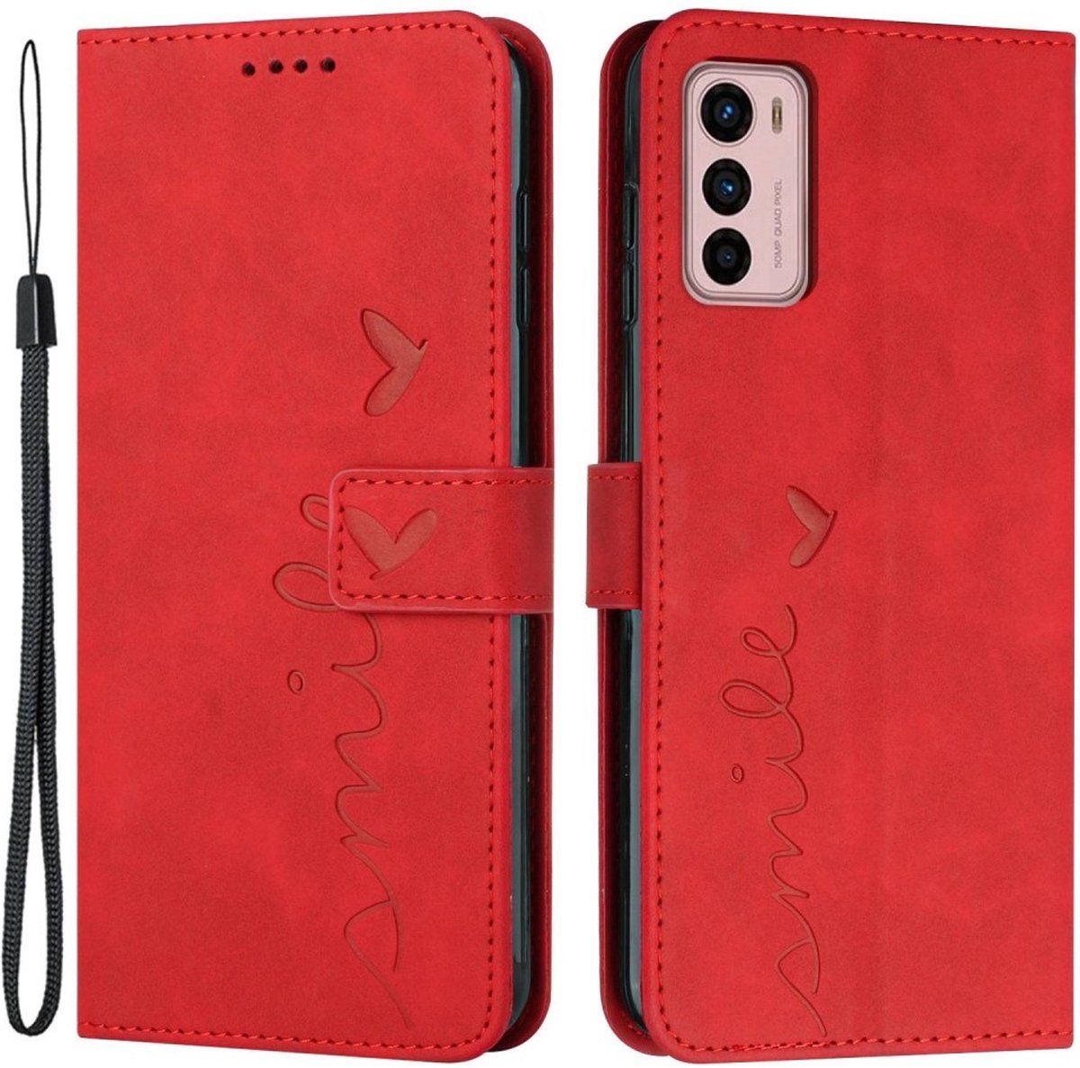 Coverup Hoesje - Geschikt voor Motorola Moto G42 Hoesje - Coverup Smile Book Case - Rood
