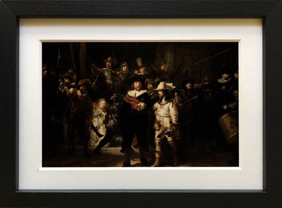 De Nachtwacht van Rembrandt van Rijn - kunst in het klein - reproductie - ingelijst 20x15cm