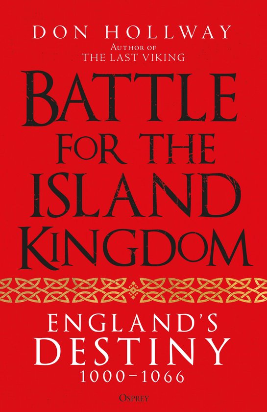 Boek "BATTLE FOR THE ISLAND KINGDOM" door Don Hollway, met een rode achtergrond en gouden decoratie.