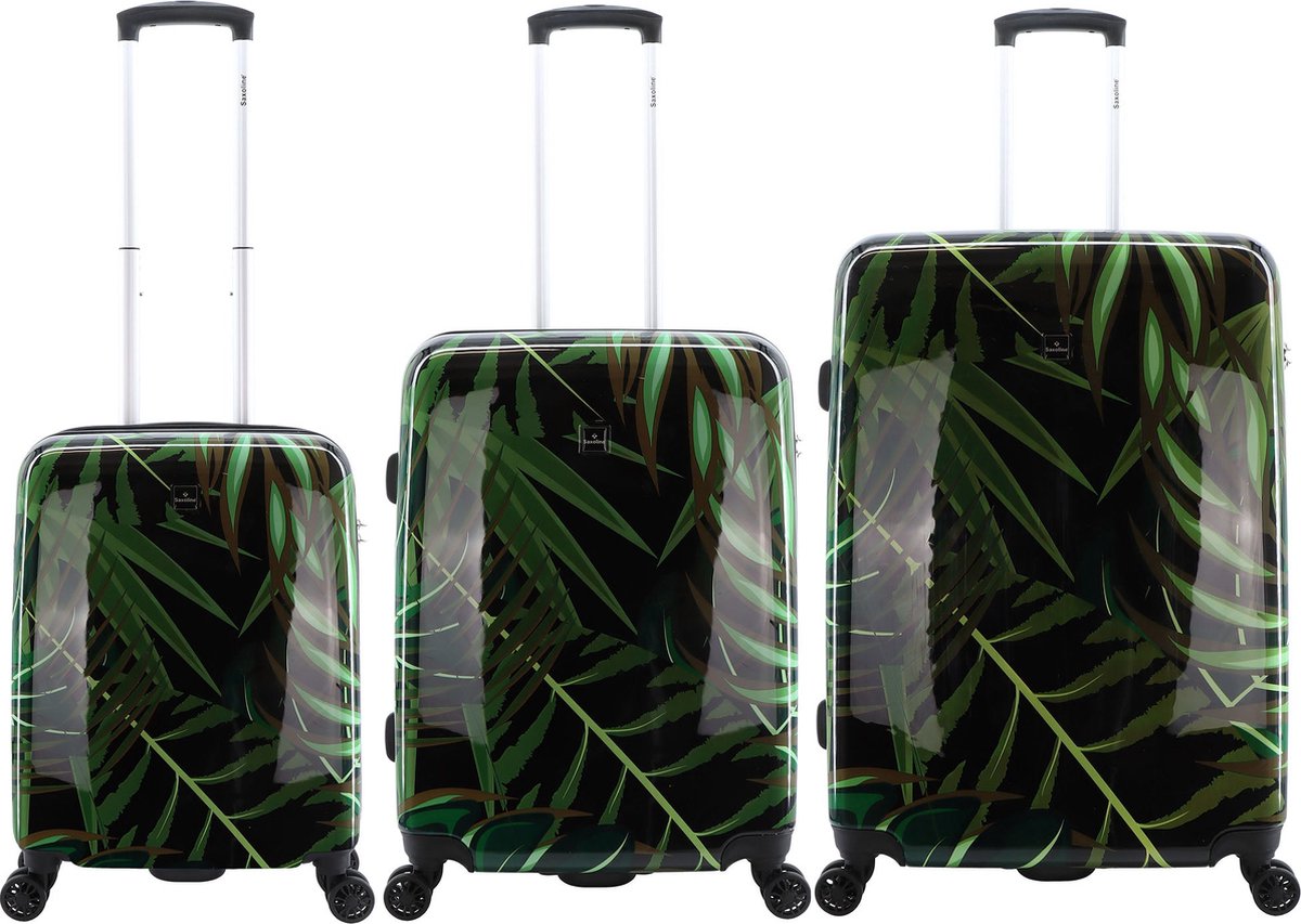 Saxoline Kofferset 3 Delig - Reiskoffer Set - Harde Kofferset - Trolleyset - Palm Leaves- Palm Leaves