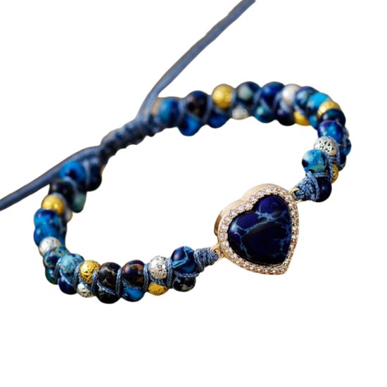 Marama - armband Heart Blue Jaspis - verstelbaar - edelsteen - liefde - damesarmband