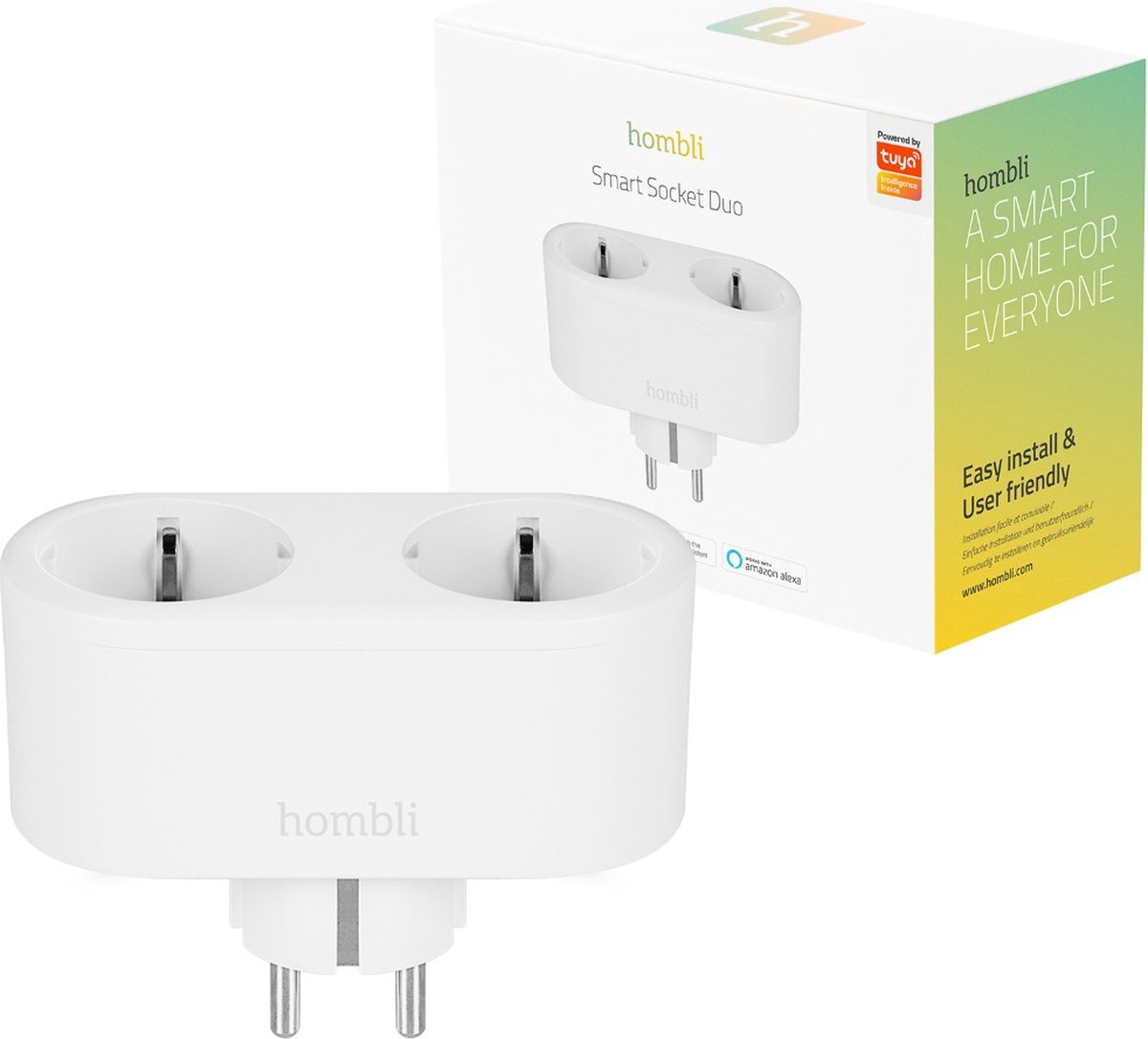 Hombli Slimme Stekker - 2 Contacten - - Timerfunctie - Compitabel met Amazon Alexa en Google Home - Bediening via Hombli App - 1 stuks - Wit