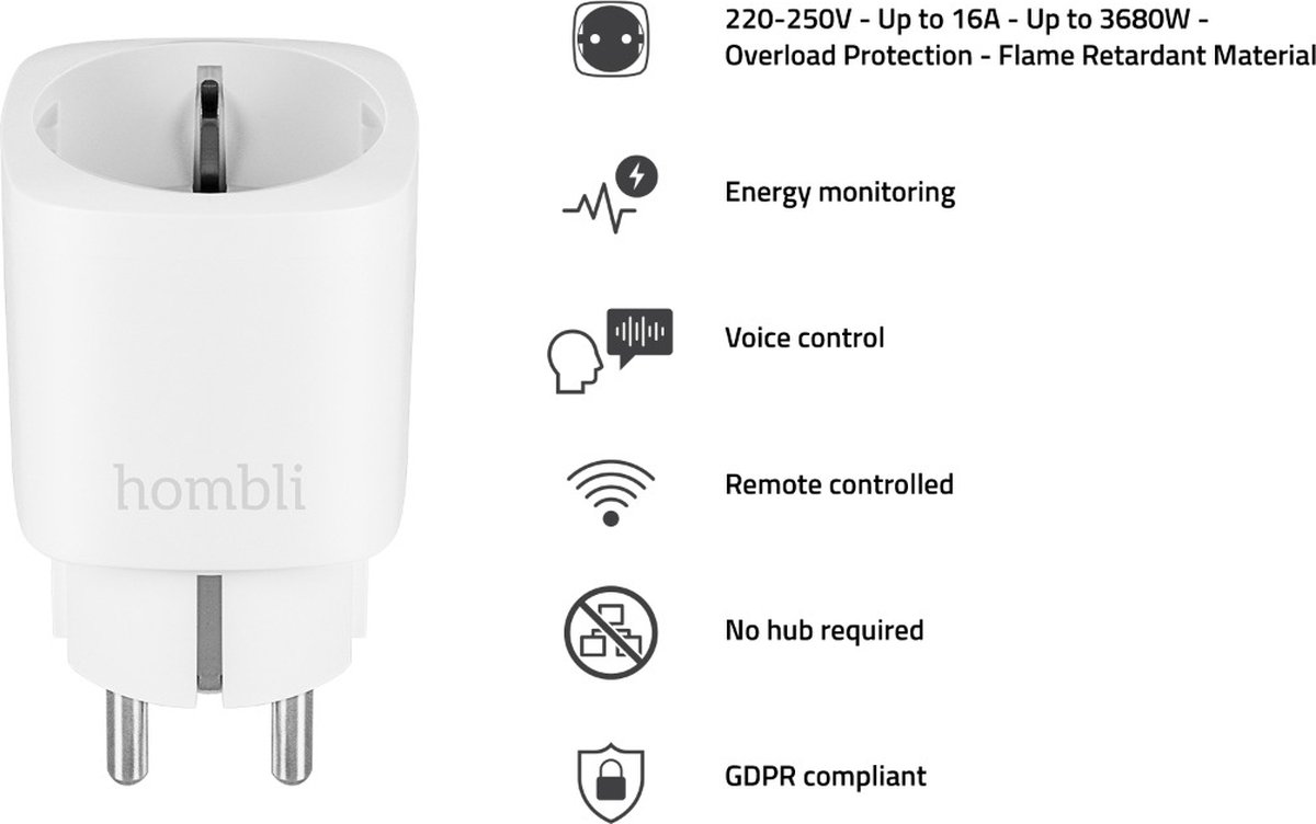 Hombli 4x Slimme Stekker WiFi met Energiemeter, App bediening, Timer en Spraakbesturing Alexa Google - Afbeelding 3