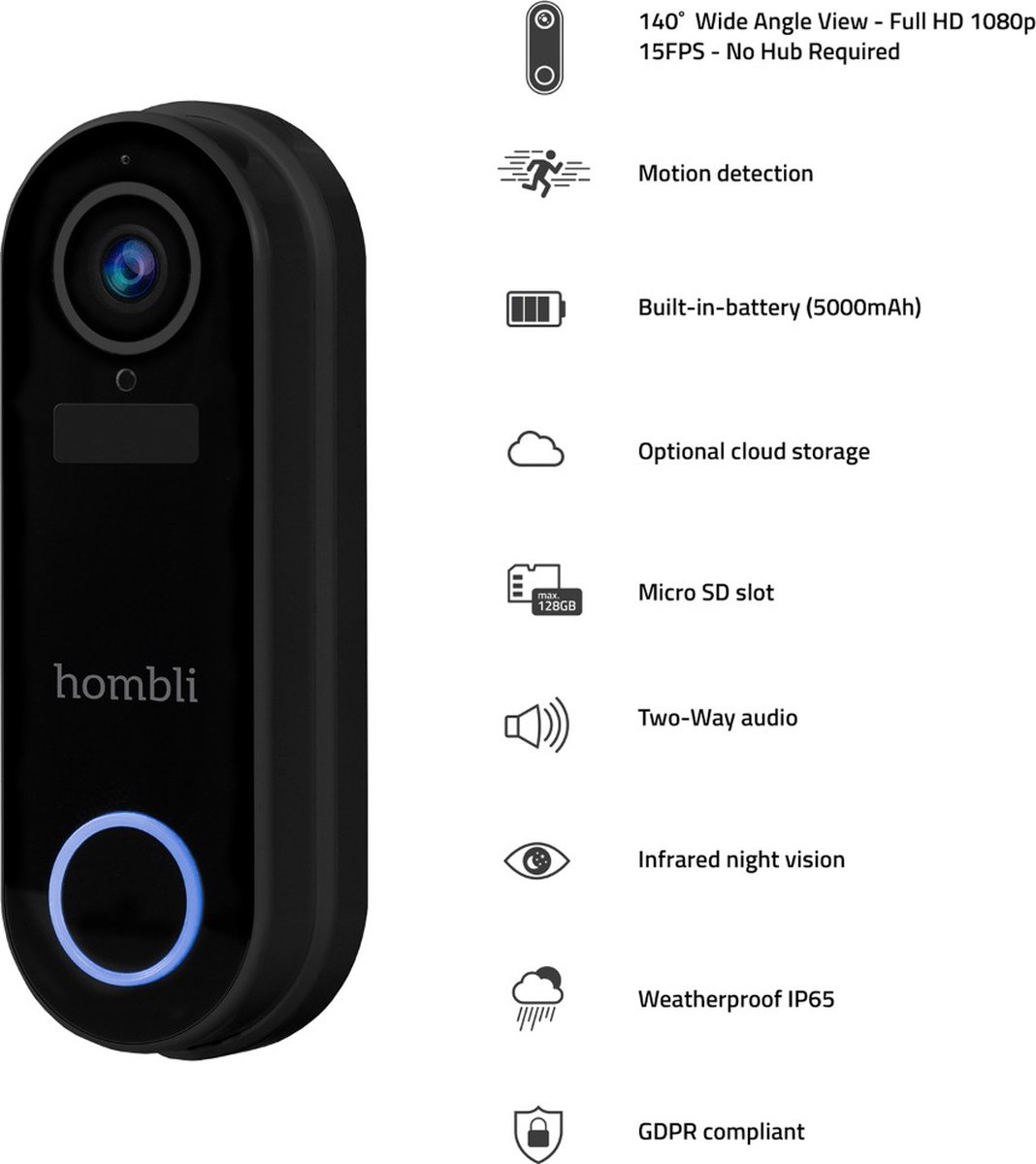 Hombli - Smart Doorbell - Sonnette connectée 1080p + Carillon
