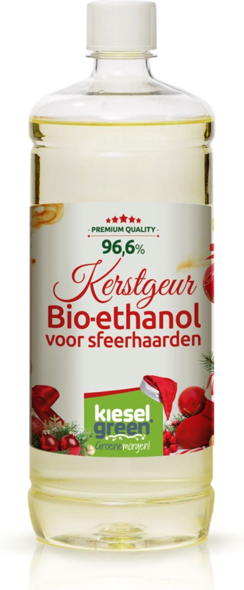 KieselGreen 1 Liter Bio-Ethanol met Kerst Aroma - Bioethanol 96.6%, Veilig voor Sfeerhaarden en Tafelhaarden, Milieuvriendelijk - Premium Kwaliteit Ethanol voor Binnen en Buiten