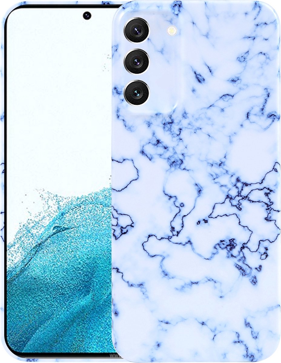 MarbleShield - De ultieme marmeren TPU beschermhoes voor uw Galaxy S22 5G Wit / Blauw