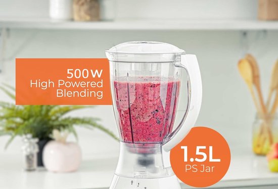 Royalty Line® SM400P2 Blender Met Koffiemolen - Smoothie Maker - 1.5L Plastic Kan - 500W - Blenders met 4 Snelheden - Smoothie Blender Met Extra Bonenmaler - Wit van Royalty Line — afbeelding 3