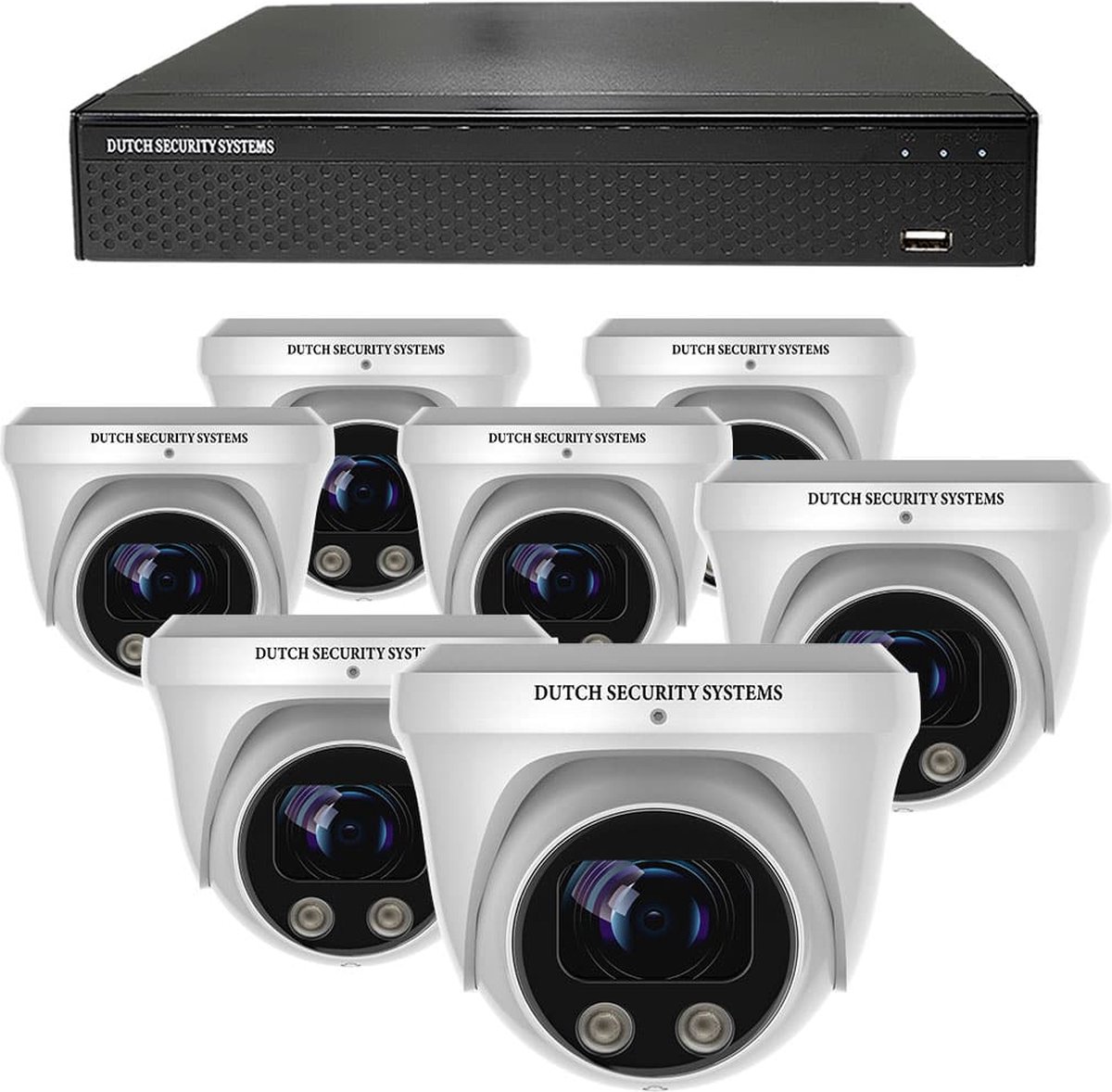 Draadloze Beveiligingscamera Set - 7x PRO Dome Camera - QHD 2K - Sony 5MP - Wit - Buiten & Binnen - Met Nachtzicht - Incl. Recorder & App