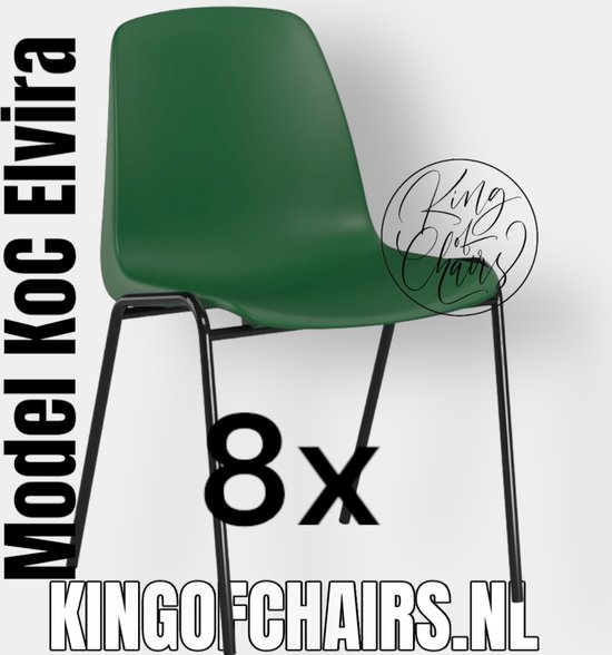 King of Chairs -set van 8- model KoC Elvira groen met zwart onderstel. Kantinestoel stapelstoel kuipstoel vergaderstoel tuinstoel kantine stoel stapel kantinestoelen stapelstoelen kuipstoelen stapelbare keukenstoel Helene eetkamerstoel