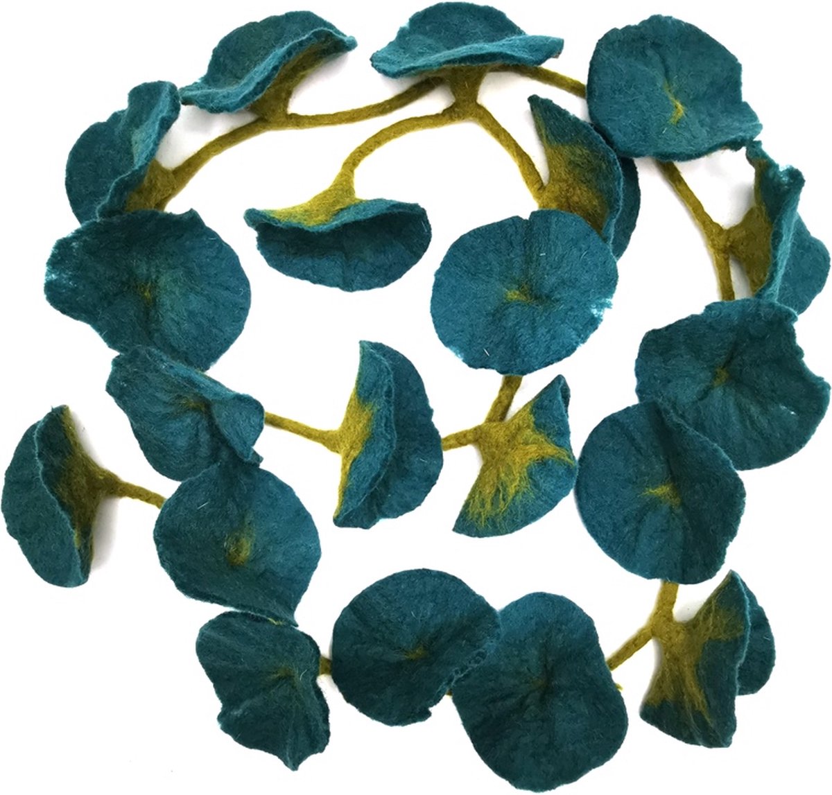 Vilten Bloemen Slinger Green meets Blue - Handgemaakt - 180cm - 100% wol