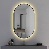 BORELLI - Miroir de salle de bains ovale Zayn avec LED 40x80 cm - Encadrement noir - Dimmable - 3 positions LED - Zone sans condensation - Qualité durable - Installation facile - Revêtement anti-corrosion