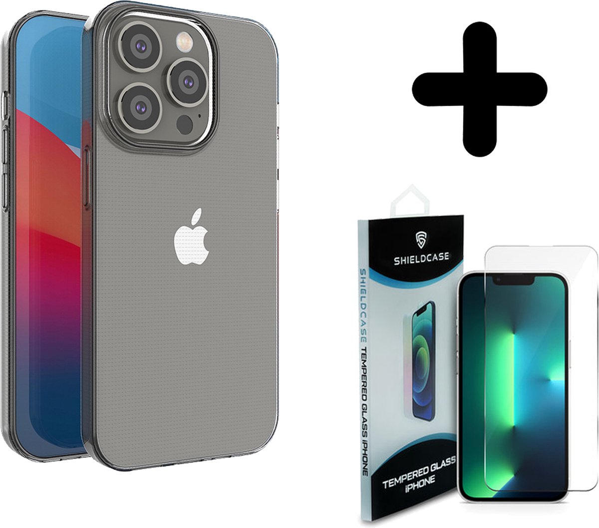 Ceezs geschikt voor iPhone 14 Pro ultra thin siliconen hoesje transparant + ShieldCase screenprotector - beschermglas iPhone bescherming - iPhone case bescherm hoesje + Screenprotector