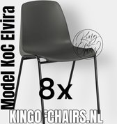 King of Chairs -set van 8- model KoC Elvira antraciet met zwart onderstel. Kantinestoel stapelstoel kuipstoel vergaderstoel tuinstoel kantine stoel stapel kantinestoelen stapelstoelen kuipstoelen stapelbare keukenstoel Helene eetkamerstoel