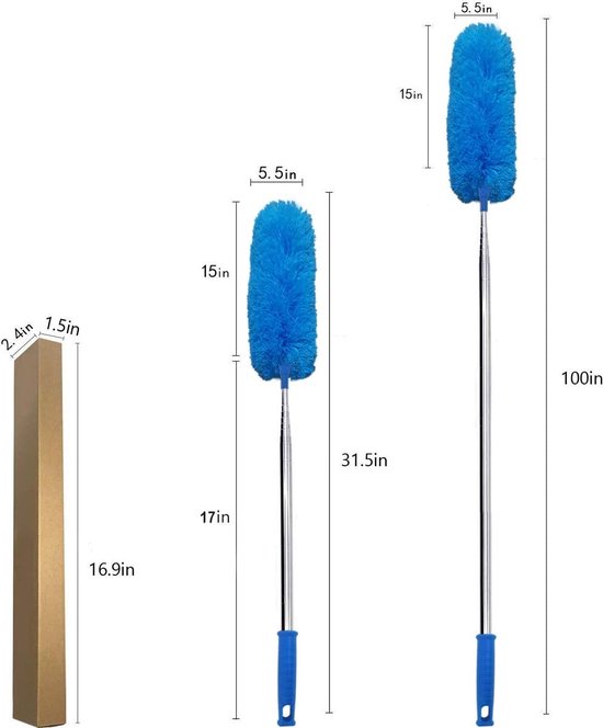 ARTICLEAN Telescoop, telescopisch, wasbaar met uittrekbare telescoopgreep, plat 2,15 m, met microvezel-plumeau lang uittrekbaar, efficiënte reiniging zonder chemicaliën