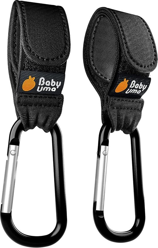 Kinderwagen Haken door Baby Uma - Driemaal bekroond: MadeForMums en LovedbyParents Awards - Tassenhaak voor je Boodschappentassen - Haak je Handtas aan je Wandelwagen of Buggy - Zwart, 2 Stuks - Baby Uma