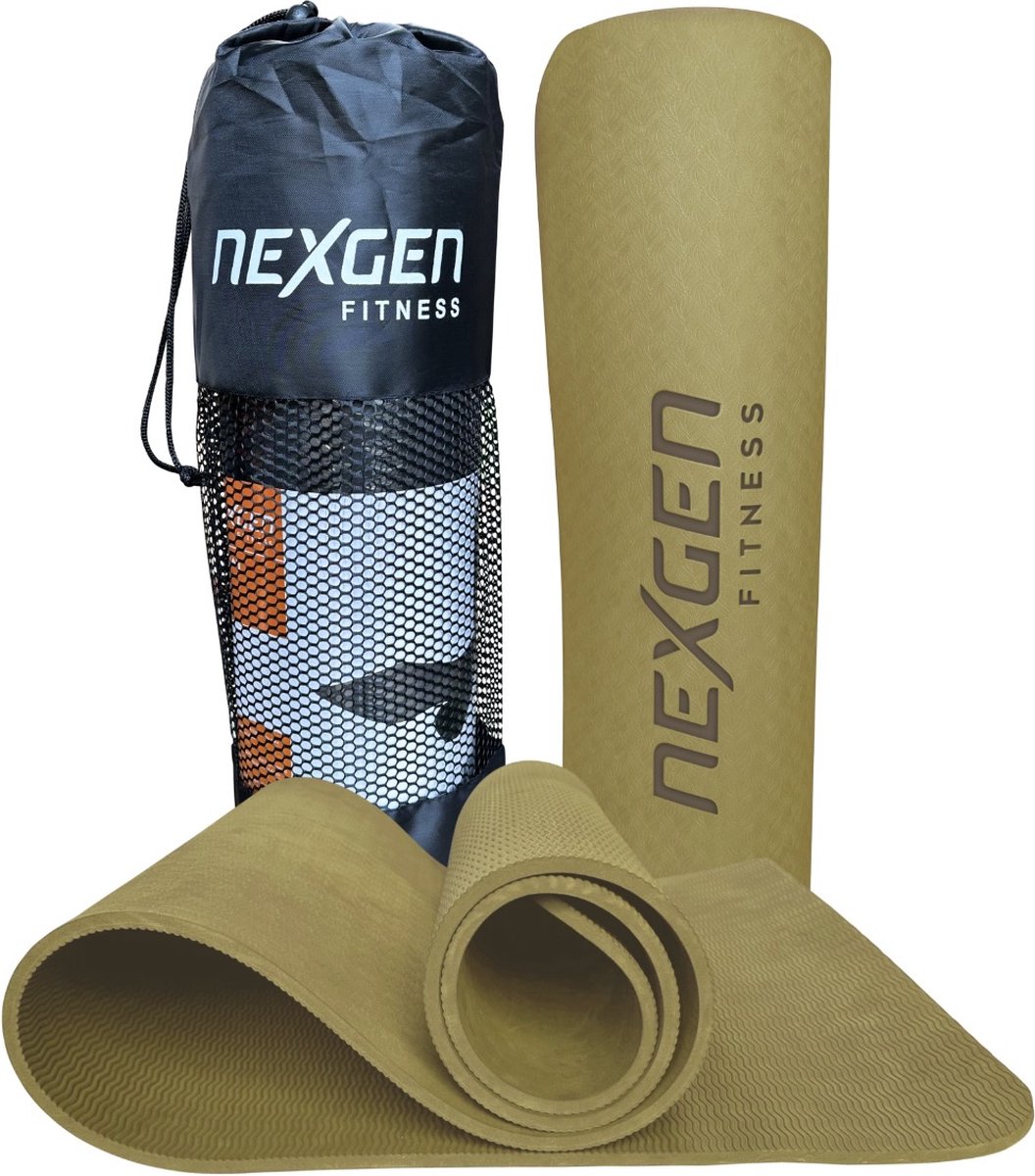 NexGen TPE Yogamat l Fitnessmat l Olive Green l 180 x 61 x 0,8 cm | Incl Draagtas