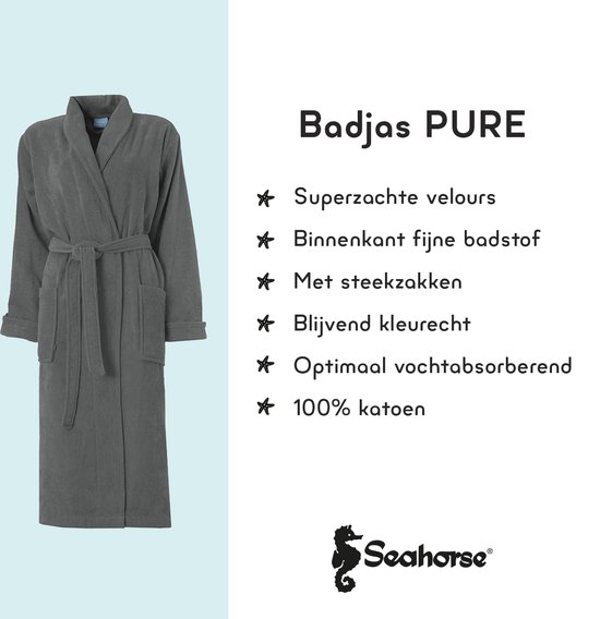 Seahorse - Pure - Badjas - Ochtendjas van Velours Katoen - Zachte Badstof - Graphite - XL