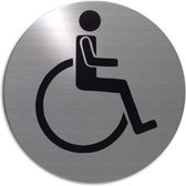 RVS deurbordje pictogram: invaliden Toilet | 5 jaar garantie | ROND | Zelfklevend | Plakstrip bordje wc