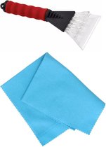 Vitres de voiture Grattoir à glace soft grip rouge 25 cm avec chiffon anti-buée - Pour déglacer à l'extérieur et à l'intérieur