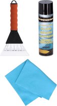 Vitres de voiture Grattoir à glace soft grip 26 cm avec spray de dégivrage des vitres et chiffon anti-buée - Extérieur et intérieur sans givre
