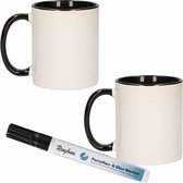 4x morceaux de tasses à boire en céramique noir/blanc avec un marqueur en porcelaine noire - Faites vos eigen tasses