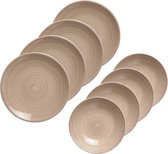 Assiettes Carrées 8x pièces assiette creuse et 8x pièces assiette plate Turbo Lino beige / marron 21 cm - 27 cm - Assiettes de poterie
