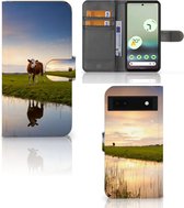 Coque Google Pixel 6A PU Etui Housse en PU Cuir Portefeuille de Protection Vache