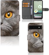 Coque Google Pixel 6A magnétique Cuir PU Protection Etui Housse pour British Shorthair