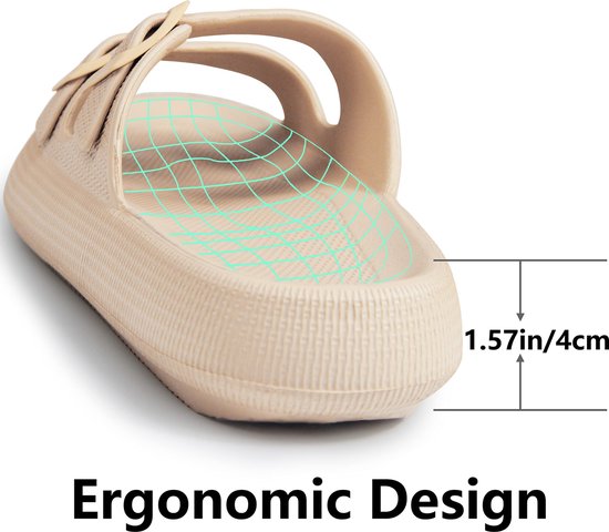 Lichtbruine EVA slipper met gespen, 4cm verdikte zool met ergonomisch design.